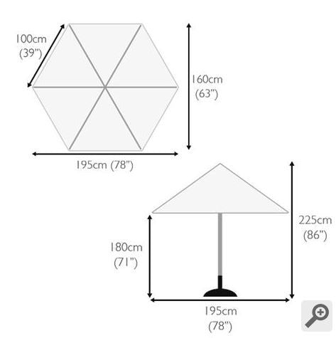 Windsor 2 metre round wooden printed parasol dimensions