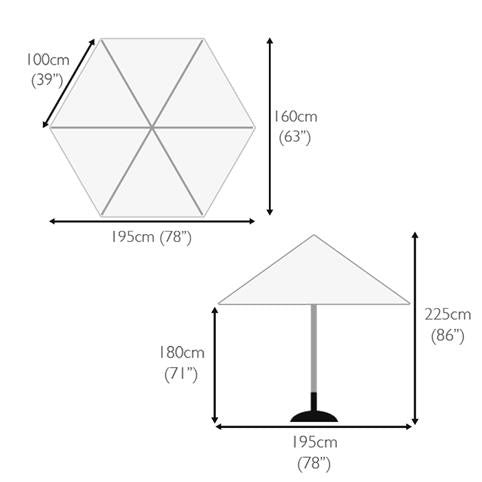Mayfair 2 metre round aluminium printed parasol dimensions